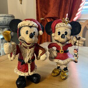 🎁 Disney Santa Mickey & Minnie Sculpture Set – Vintage Holiday Decor 🎄RARE